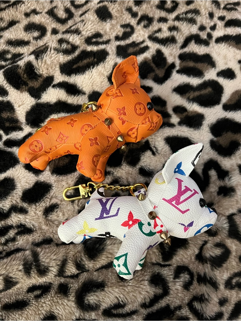 Designer-Inspired Orange and White Leather Dog Bag Charms (2) - Picture 3 of 5
